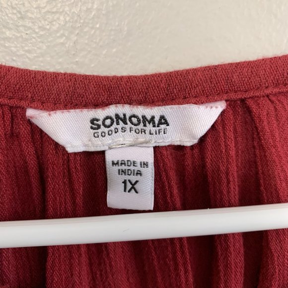 Sonoma Red Floral Embroidered Long Sleeve Blouse - Picture 4 of 6